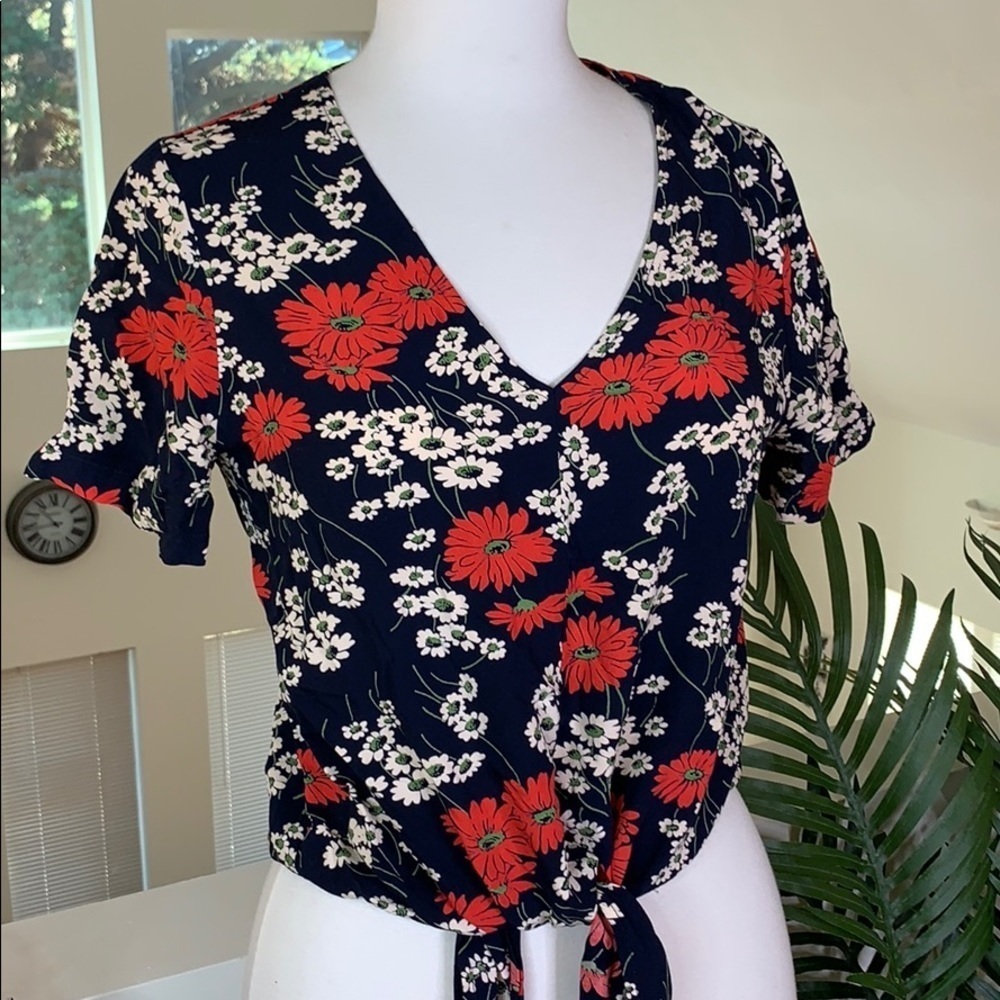 Madewell Hillside Daisies Tie Front Top S
